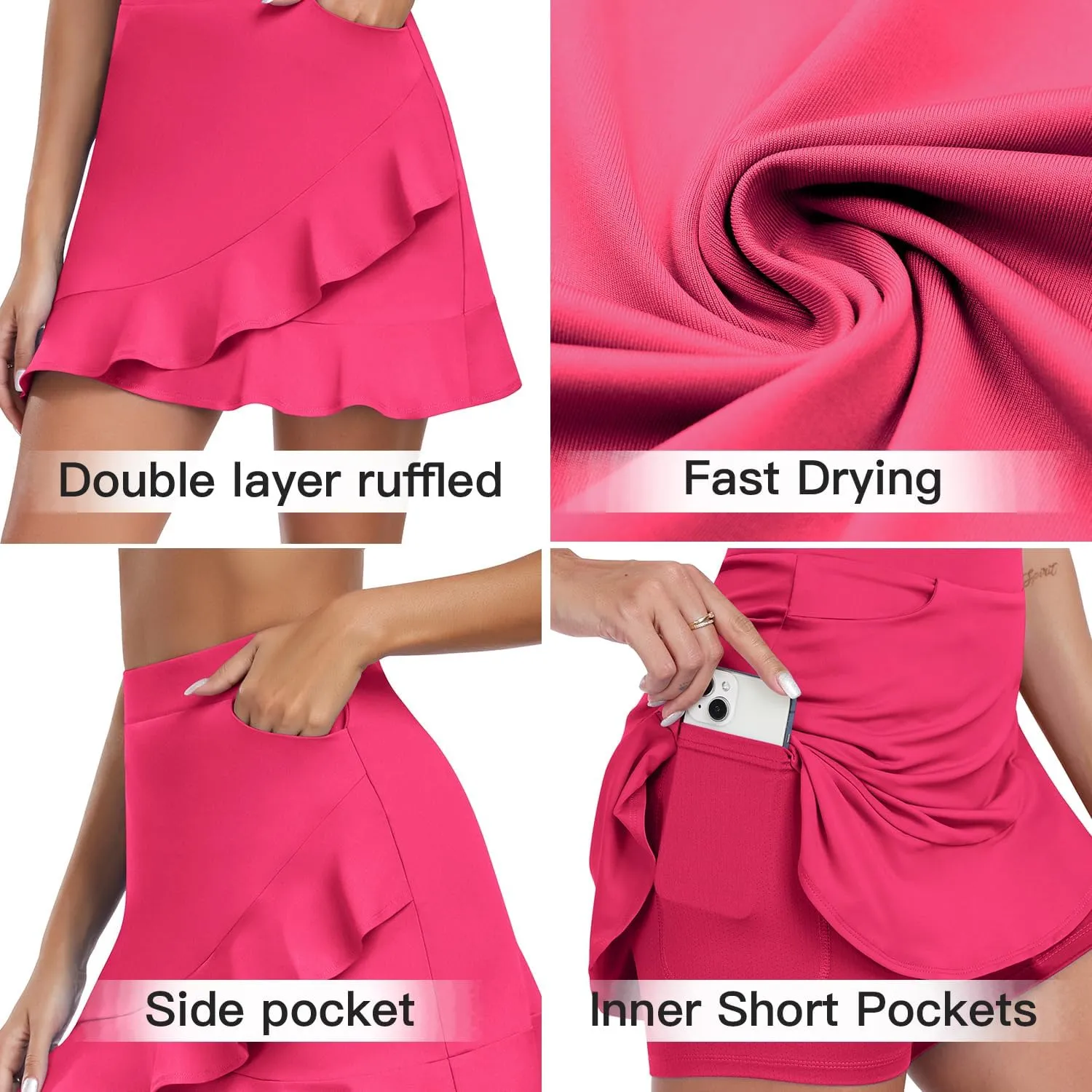 WOWENY Women's Athletic Tennis Skorts Summer Skirts for Women Running Golf Pickleball Skort Active Wear with Pockets