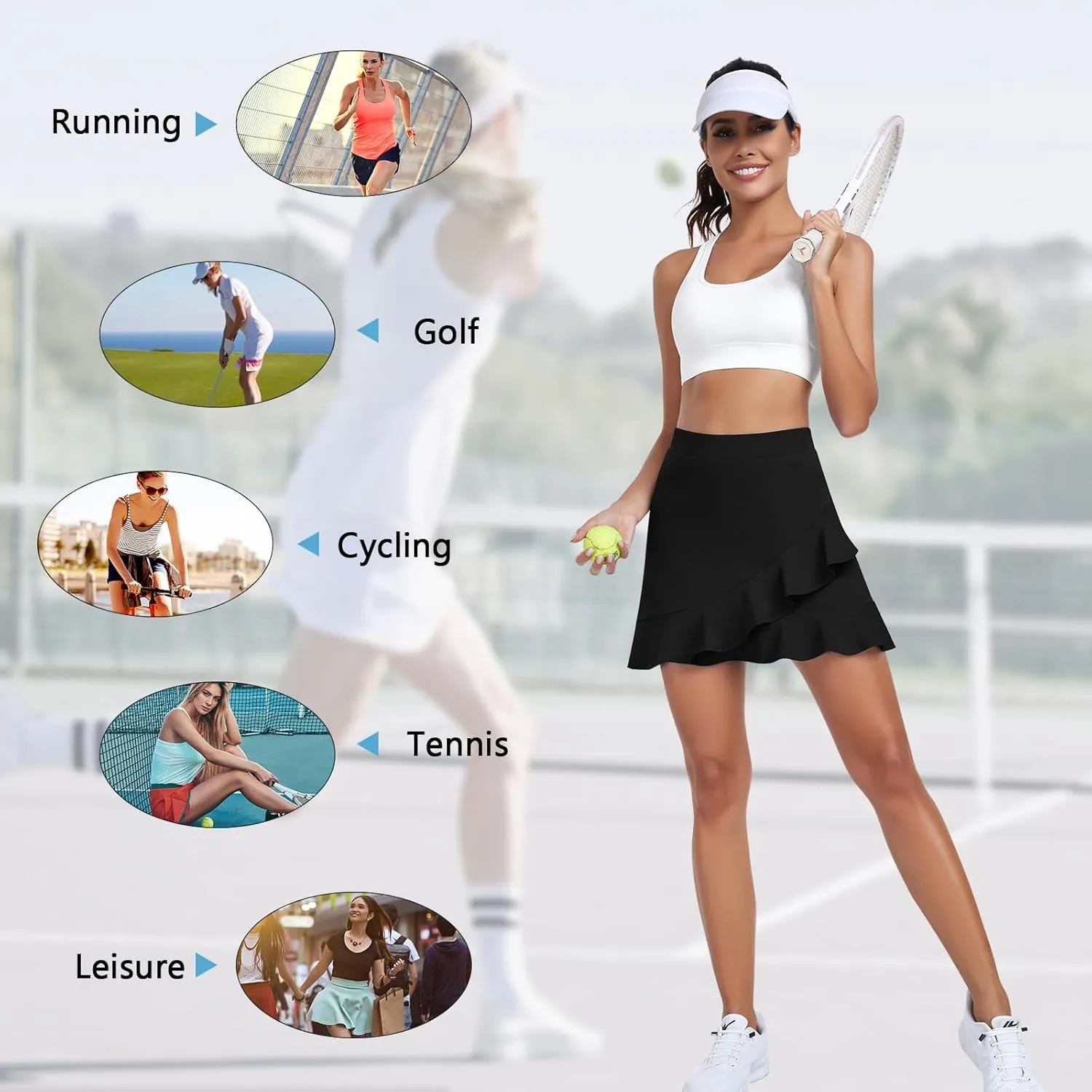 WOWENY Women's Athletic Tennis Skorts Summer Skirts for Women Running Golf Pickleball Skort Active Wear with Pockets