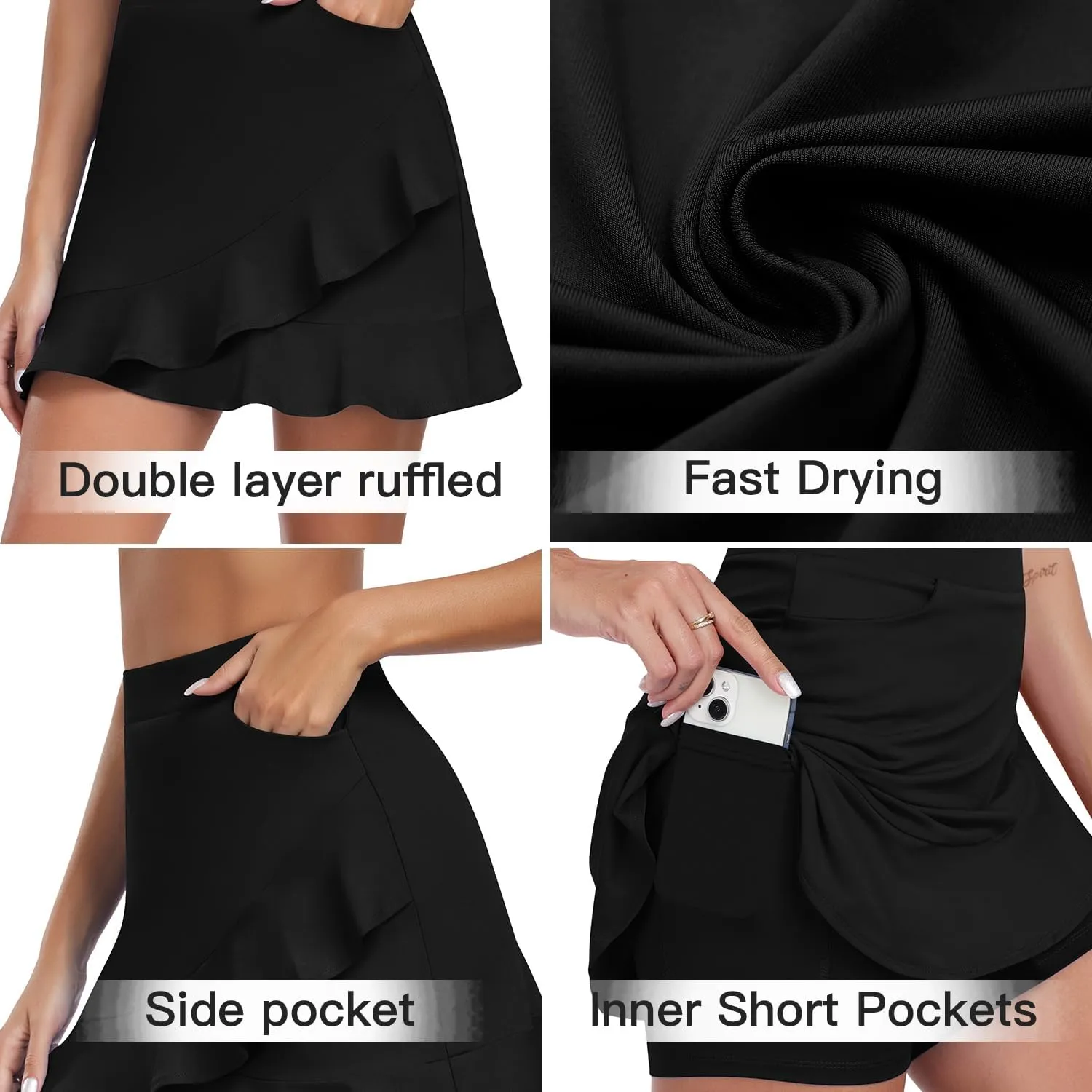 WOWENY Women's Athletic Tennis Skorts Summer Skirts for Women Running Golf Pickleball Skort Active Wear with Pockets