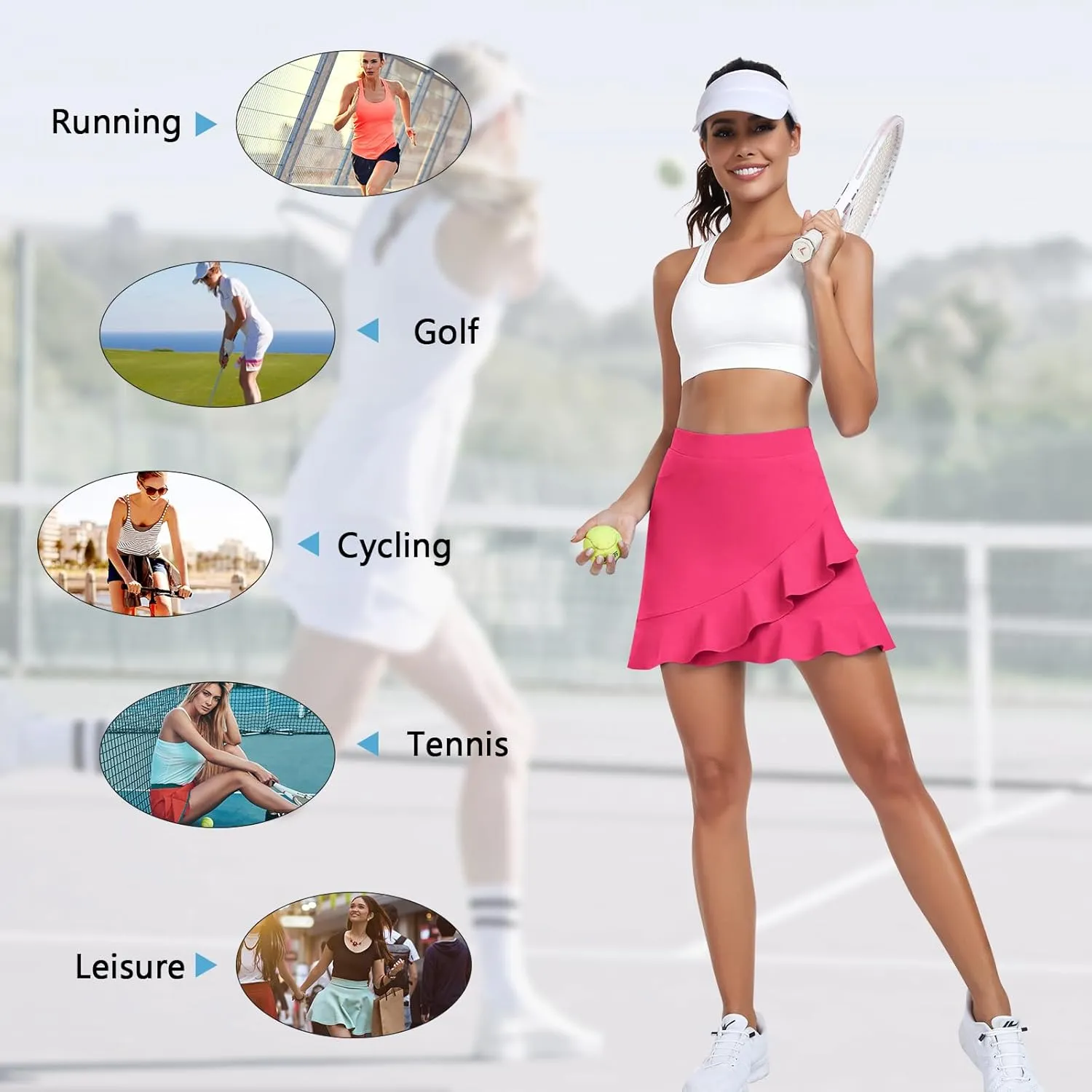 WOWENY Women's Athletic Tennis Skorts Summer Skirts for Women Running Golf Pickleball Skort Active Wear with Pockets