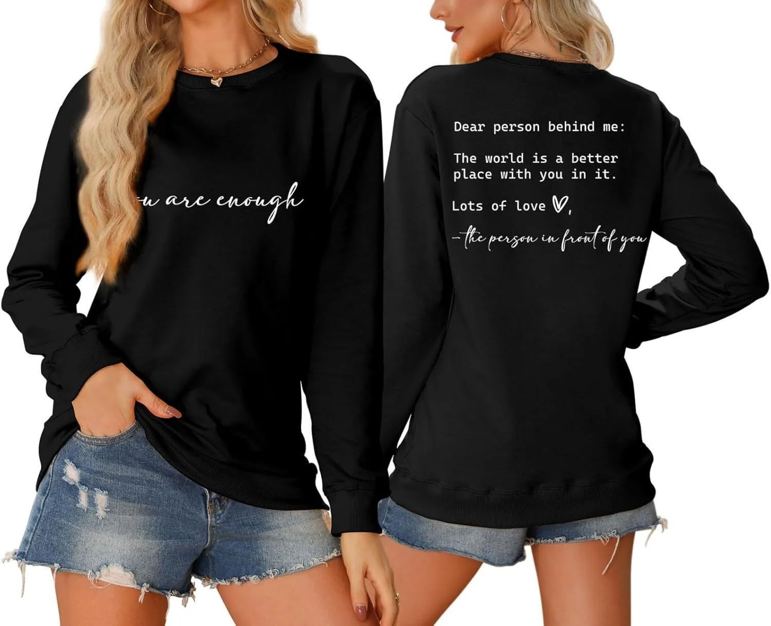 You Are Enough Sweatshirts for Women, Dear Person Behind Me Graphic Long Sleeve Shirts Crewneck Tops Pullover
