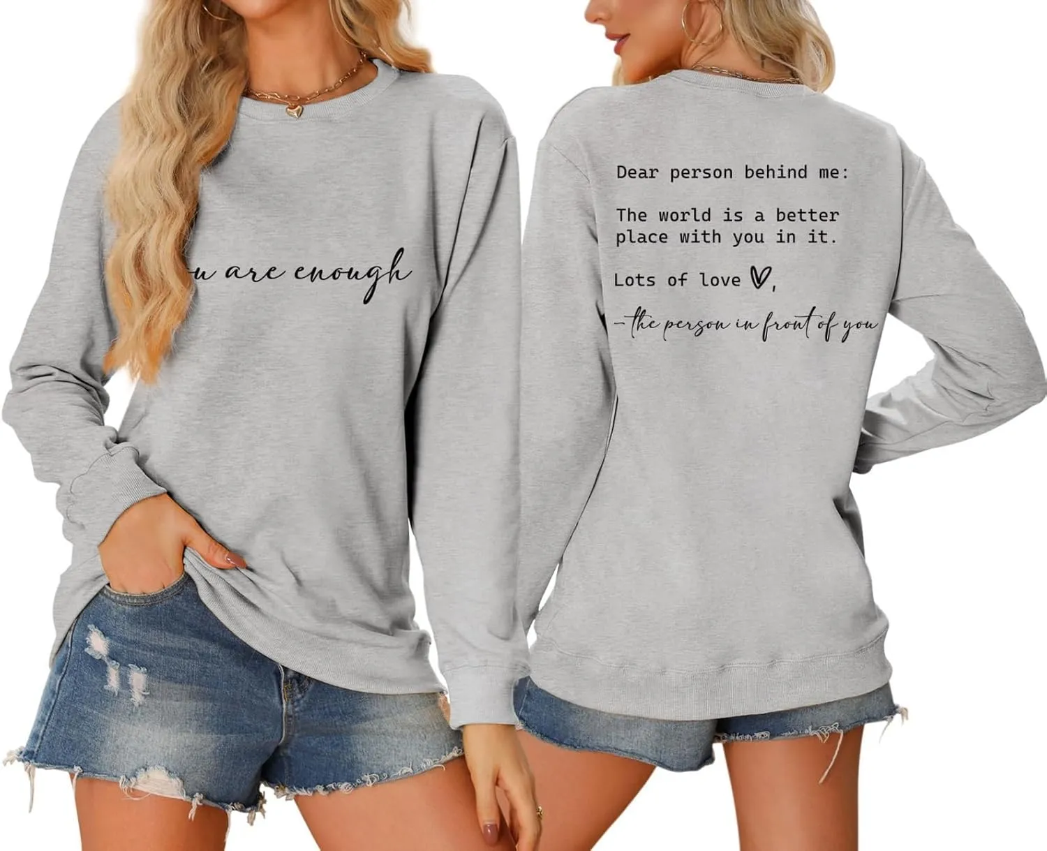 You Are Enough Sweatshirts for Women, Dear Person Behind Me Graphic Long Sleeve Shirts Crewneck Tops Pullover