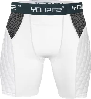 Youper Adult Elite Compression Padded Sliding Shorts w/Cup Pocket for Baseball, Football