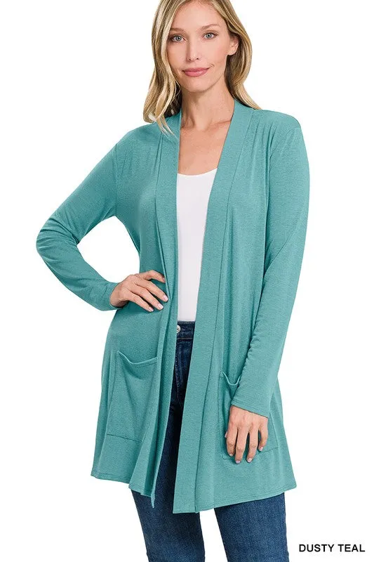 Zenana Slouchy Pocket Open Womens Cardigan 10Colors S-XL