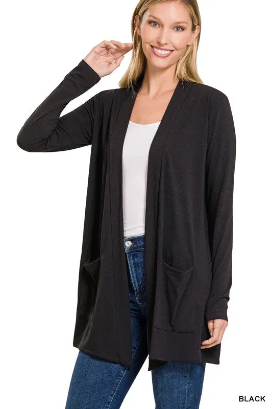 Zenana Slouchy Pocket Open Womens Cardigan 10Colors S-XL