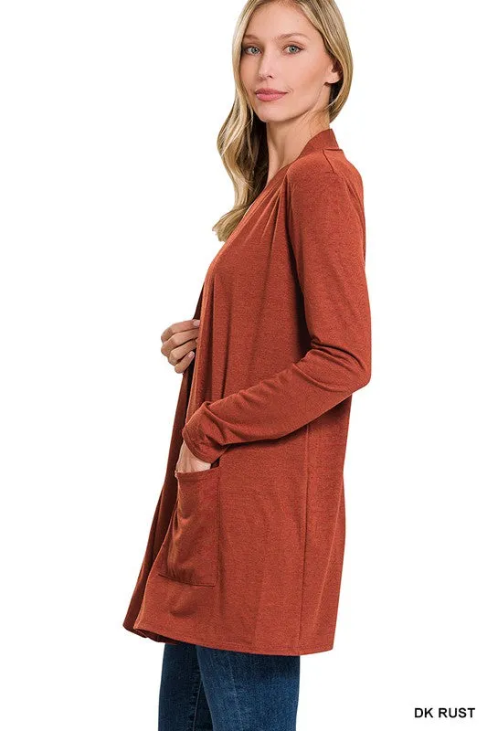 Zenana Slouchy Pocket Open Womens Cardigan 10Colors S-XL