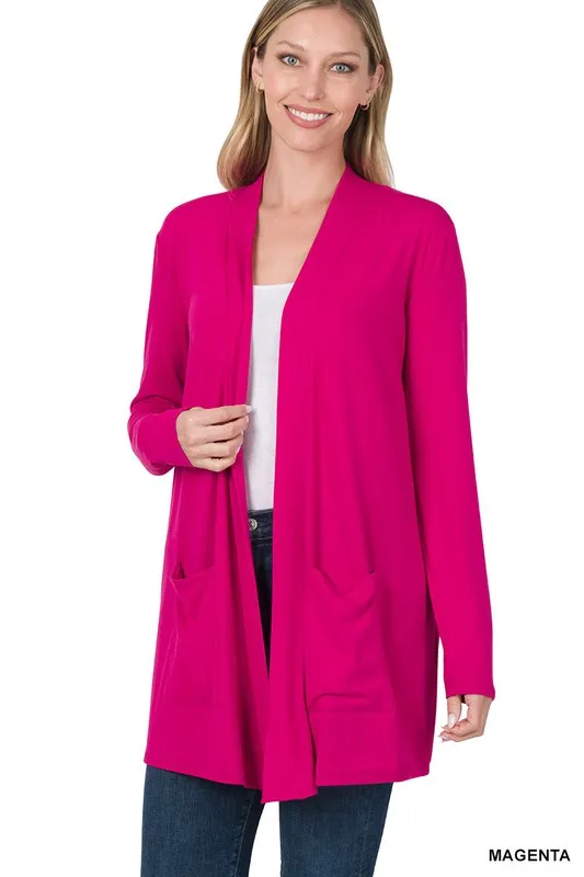 Zenana Slouchy Pocket Open Womens Cardigan 10Colors S-XL