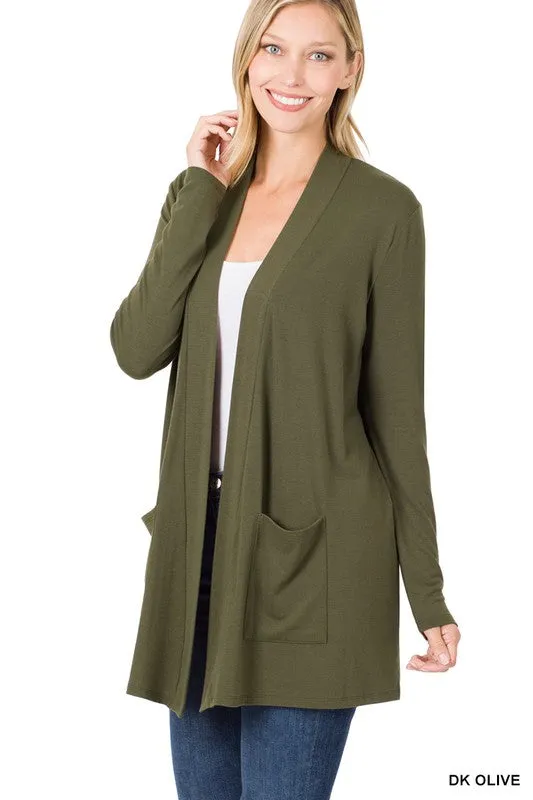 Zenana Slouchy Pocket Open Womens Cardigan 10Colors S-XL