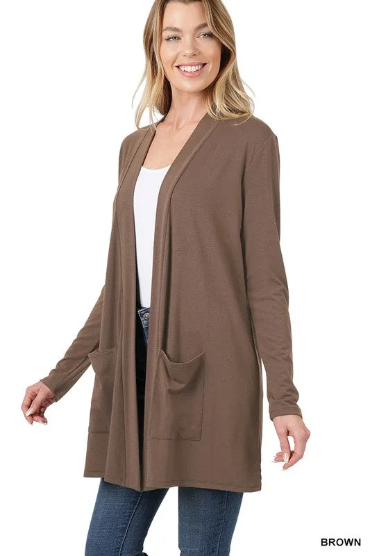 Zenana Slouchy Pocket Open Womens Cardigan 10Colors S-XL