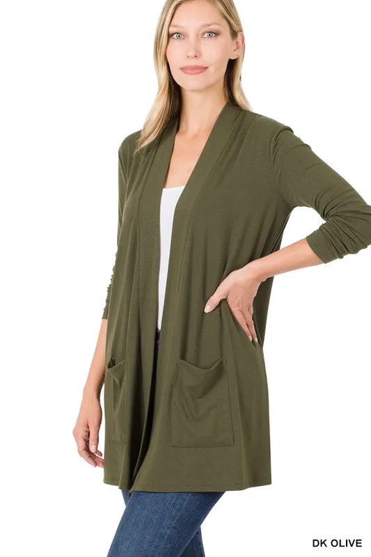 Zenana Slouchy Pocket Open Womens Cardigan 10Colors S-XL