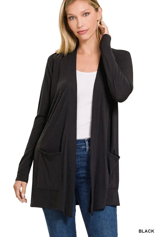 Zenana Slouchy Pocket Open Womens Cardigan 10Colors S-XL