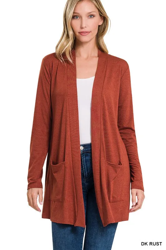 Zenana Slouchy Pocket Open Womens Cardigan 10Colors S-XL