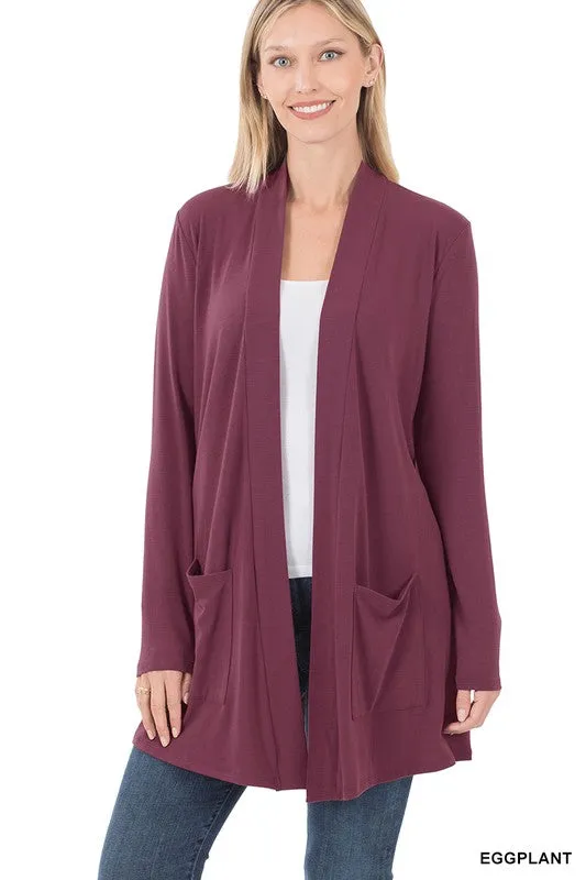 Zenana Slouchy Pocket Open Womens Cardigan 10Colors S-XL