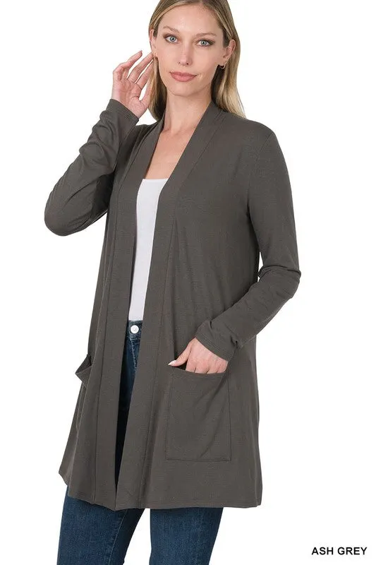 Zenana Slouchy Pocket Open Womens Cardigan 10Colors S-XL