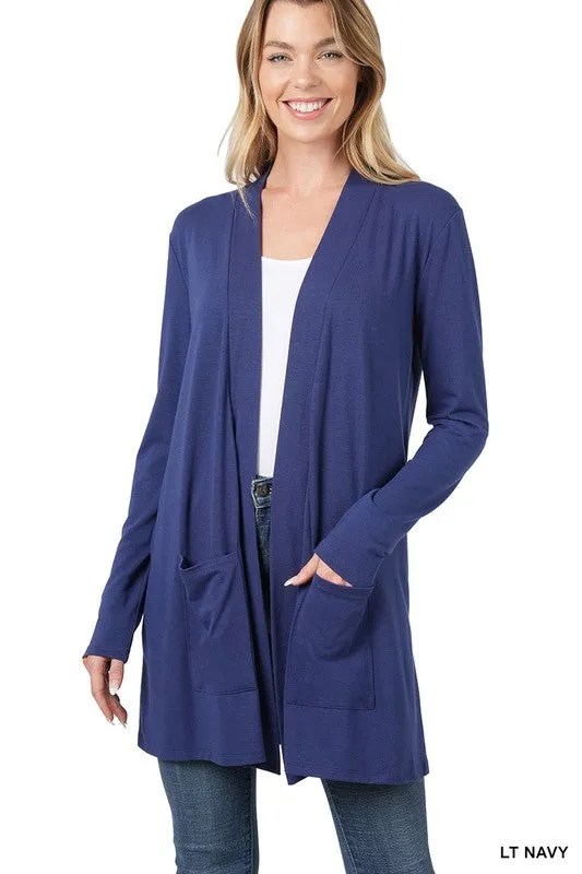 Zenana Slouchy Pocket Open Womens Cardigan 10Colors S-XL